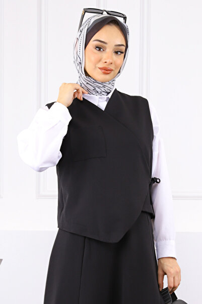 İmajButik Black Single Pocket Vest Skirt Suit