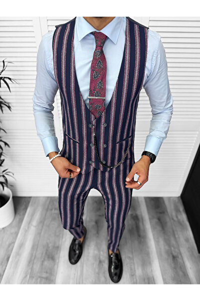 dehaine Men's suit, pants plus vest, navy blue, B5519