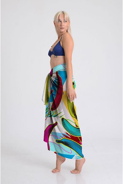 DESENİX Pop Art Bananas Print Pareo - 100X145 cm - Silky Chiffon & Luxury Satin Fabric Option - Beach Dress