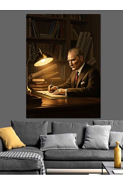 Tablomega Mustafa Kemal Atatürk Decorative Canvas at the Head of the Table - Mdf Wooden Painting