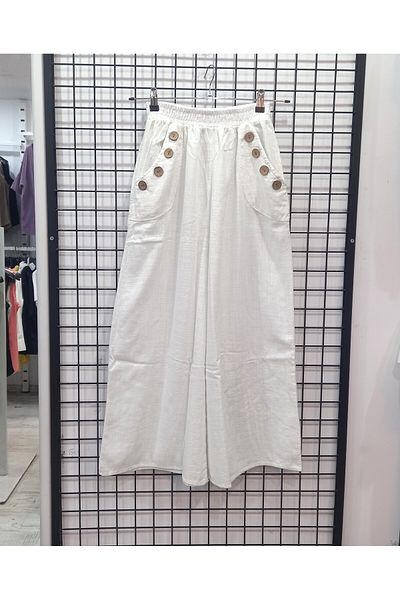 Butik Şans Wooden Button Detailed Pocketed Cotton Trousers