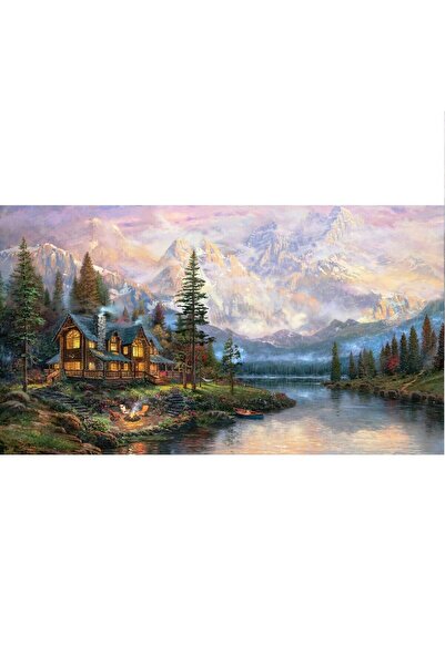 ve Tablou Canvas, Cabana ideala 5, Peisaj, Munte, Casuta, 80 x 50 cm, Multicolor