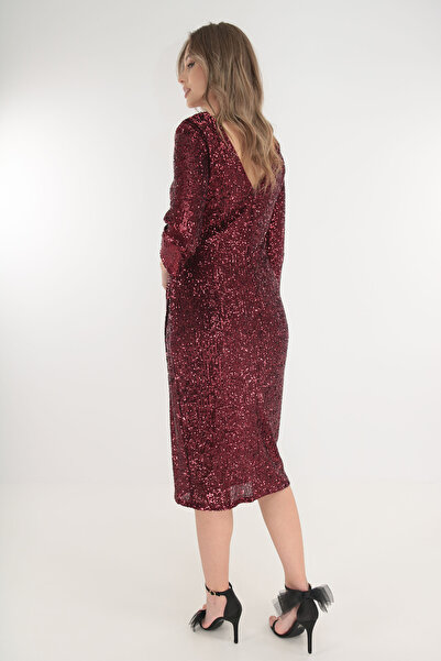 cupper Μπορντό φόρεμα με πούλιες και βολάν στη μέση