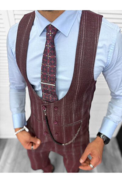 dehaine Men's suit, pants plus vest, burgundy, B5517