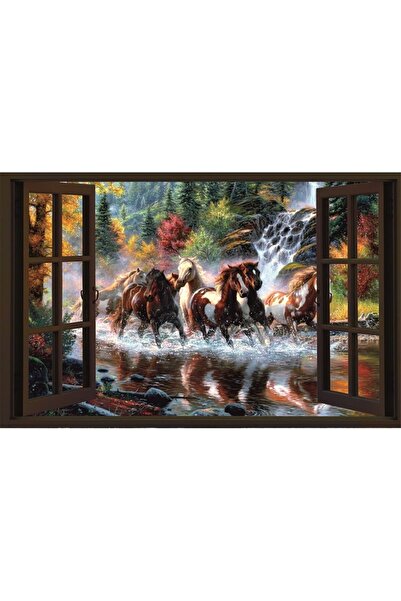 ve Tablou Canvas,Peisaj, Cai alergand prin apa, Fereastra, 80 x 50 cm, Rama l...