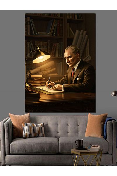 Tablomega Mustafa Kemal Atatürk Decorative Canvas at the Head of the Table - Mdf Wooden Painting