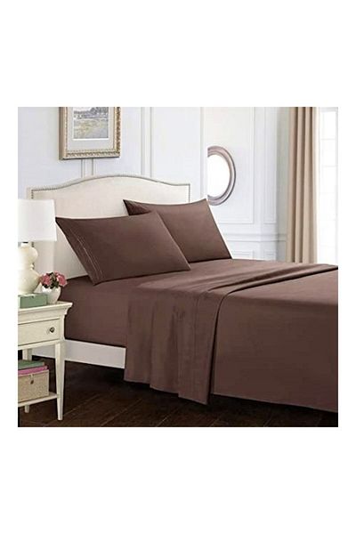 Kotonia Home Bed Sheet, 100% Cotton, Plain Color, Brown, 240 X 260 Cm