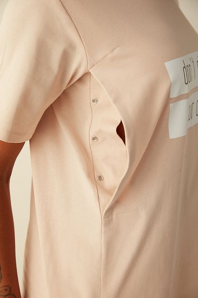Penti Light Pink Text Detailed Maternity T-Shirt Pajama Top