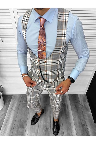 dehaine Men's suit, pants plus vest, gray, B4034