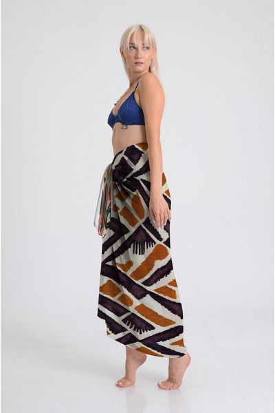 DESENİX Ethnic Geometric Patterned Pareo - 100X145 cm - Silky Chiffon & Luxury Satin Fabric Option- Beach Dress
