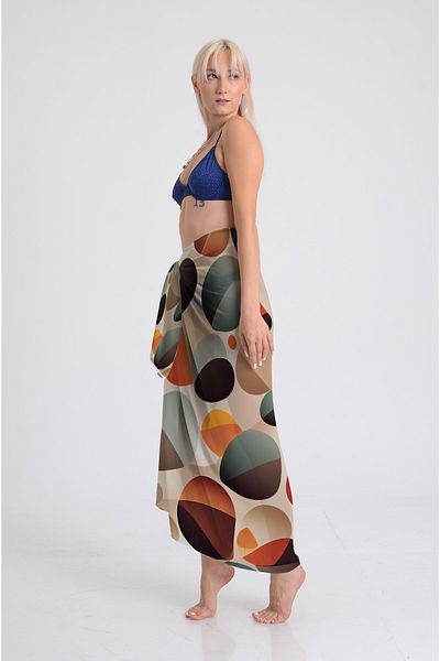 DESENİX Colorful Geometry Patterned Pareo - 100X145 cm - Silky Chiffon & Luxury Satin Fabric Option- Beach Dress