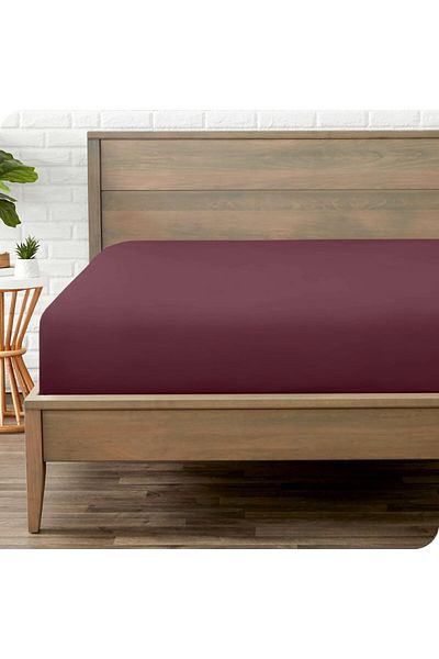 Kotonia Home Hotel Elastic Bed Cover, 100% Cotton, Damask Delux Satin, Purple, 180×200 30 Cm