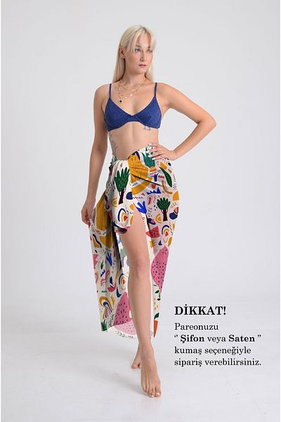 DESENİX Playboy Cats Print Pareo - 100X145Cm - Silky Chiffon & Luxury Satin Fabric Option - Beach Dress