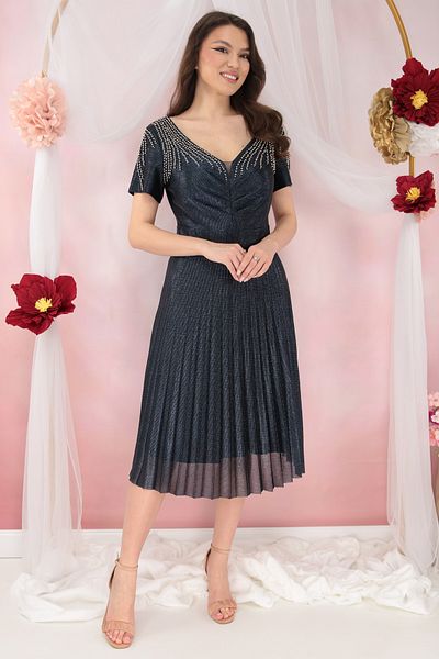cupper Navy blue occasion dress with glitter and silver appliqués on the shoulders