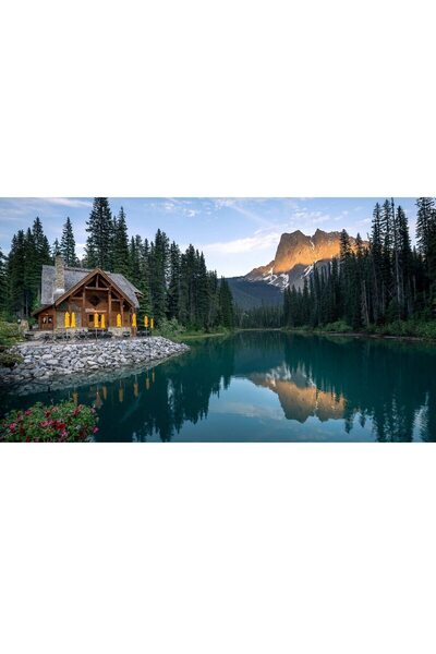 ve Tablou Canvas, Peisaj, Padure, cabana pe lac, 2 80 x 50 cm, Multicolor