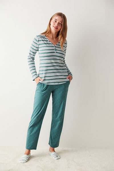 Penti Green Striped T-Shirt Pajama Top