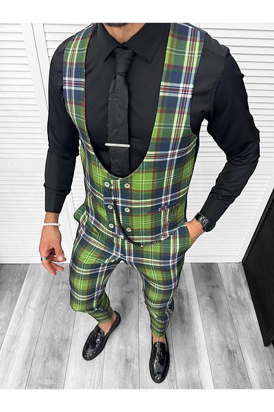 dehaine Men's suit, pants plus vest, green, B4100