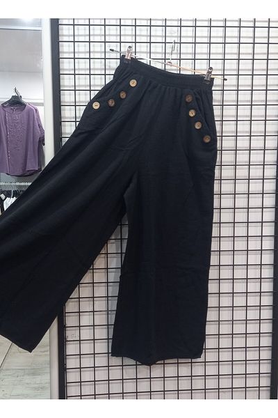 Butik Şans Wooden Button Detailed Pocketed Cotton Trousers