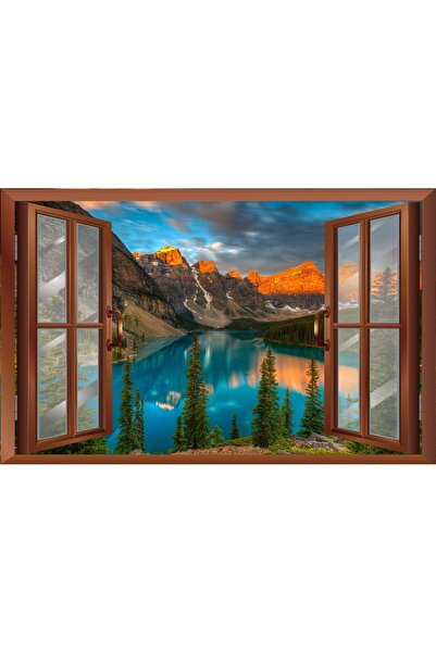 ve Tablou Canvas,Peisaj, Munte, Lac, Fereastra, 80 x 50 cm, Rama lemn, Multic...