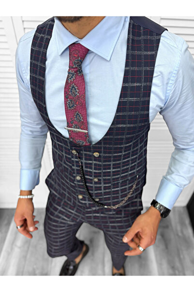 dehaine Men's suit, pants plus vest, navy blue, b5539