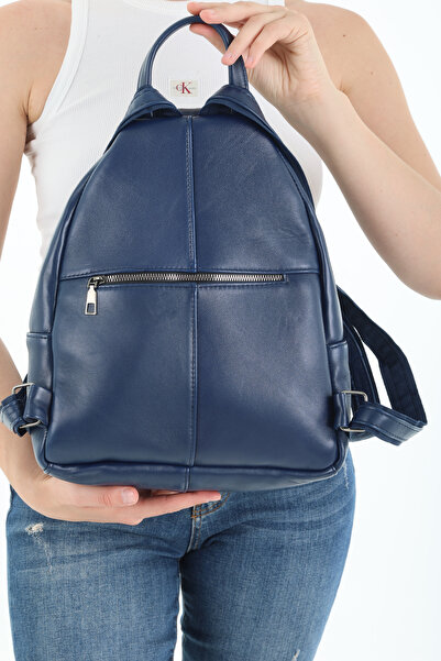 Erzeno Valódi bőr minőségi női sötétkék hátizsák |   Bőr hátizsák