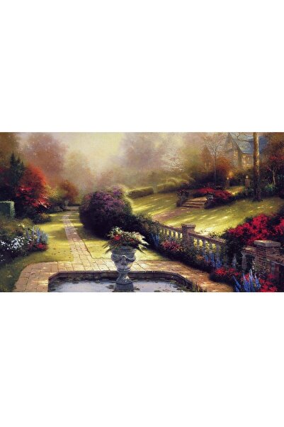 ve Tablou Canvas, Peisaj, gradina, flori, culori, fantana, insorit 2, 80 x 50...