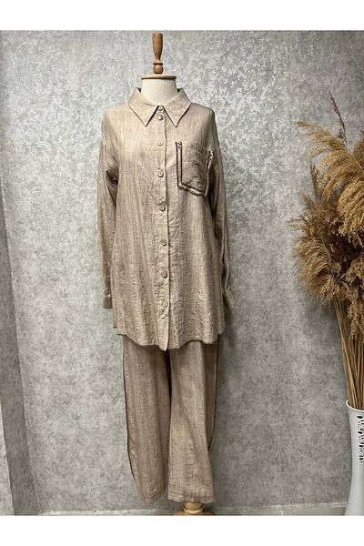 Marcha 25Y10678 Suit Tunic Trousers Buttoned Trousers Elastic Waist Mink