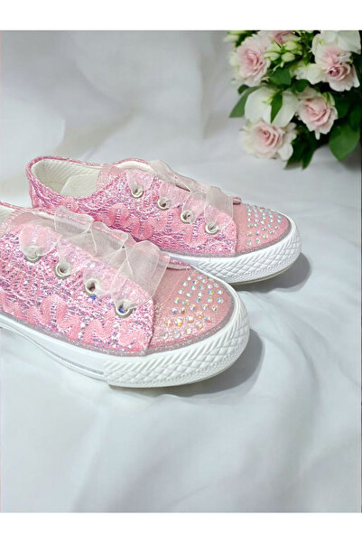 pediashoes KIZ ÇOCUK PEMBE RENK TAŞLI BAĞCIKLI ŞIK AYAKKABI