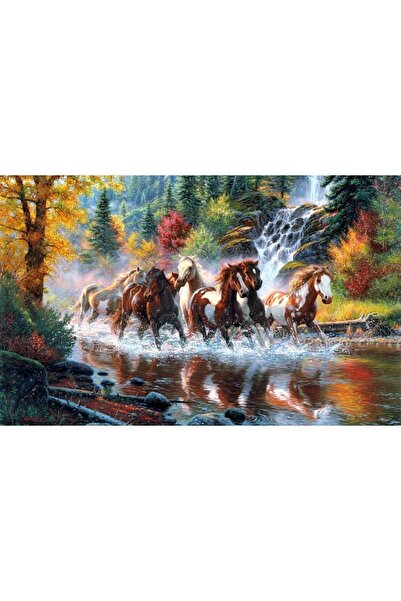 ve Tablou Canvas, Cai alergand prin apa, 80 x 50 cm, Rama lemn, Multicolor