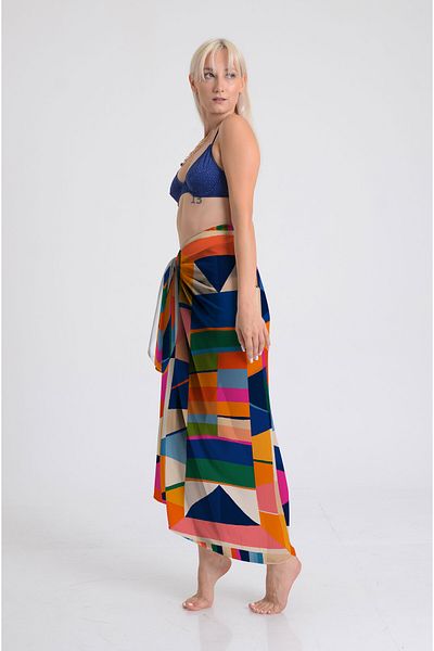 DESENİX Modern Colorful Geometric Pattern Pareo - 100X145 cm - Silky Chiffon & Luxury Satin Fabric Option