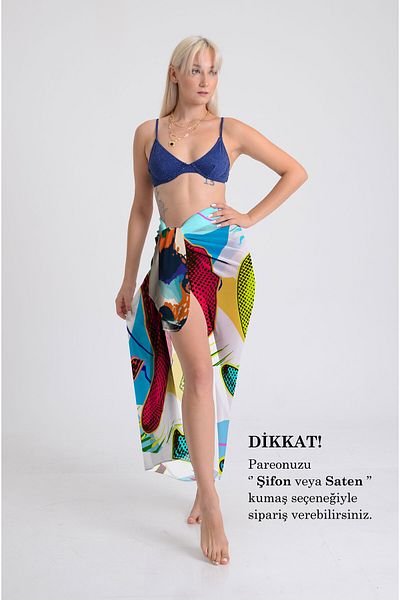DESENİX Pop Art Bananas Print Pareo - 100X145 cm - Silky Chiffon & Luxury Satin Fabric Option - Beach Dress