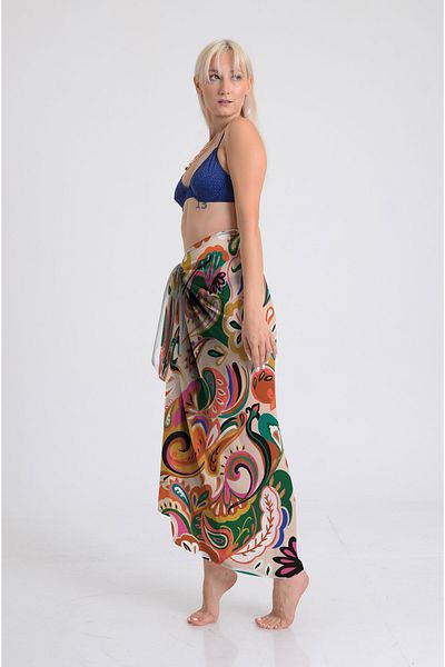 DESENİX Bohemian Print Pareo - 100X145 cm - Silky Chiffon & Luxury Satin Fabric Option - Beach Dress