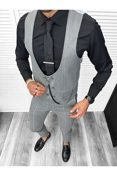 dehaine Men's suit, pants plus vest, gray, B4148