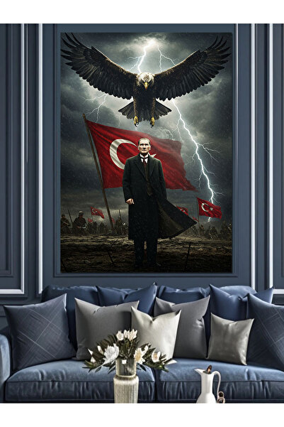 Tablo Mega Mustafa Kemal Atatürk Ve Kartal Dekoratif Kanvas - Mdf Ahşap Tablo