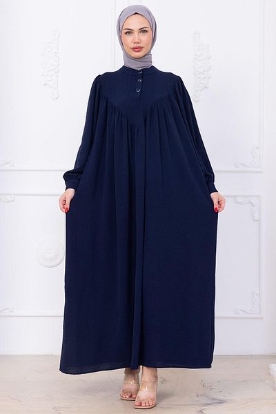 hafsamina Μπροστινό κουμπί Eva Hijab Φόρεμα Navy Blue HM2757