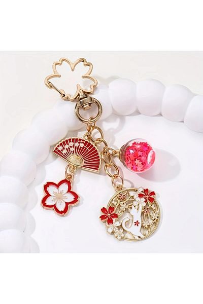 CEDAN Cherry & Heart Keychain - Cute Metal Bag Charm for Women, Perfect Birthday Gift