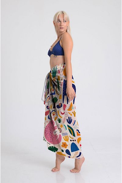 DESENİX Playboy Cats Print Pareo - 100X145Cm - Silky Chiffon & Luxury Satin Fabric Option - Beach Dress