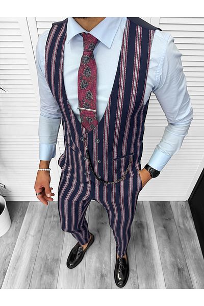 dehaine Men's suit, pants plus vest, navy blue, B5519