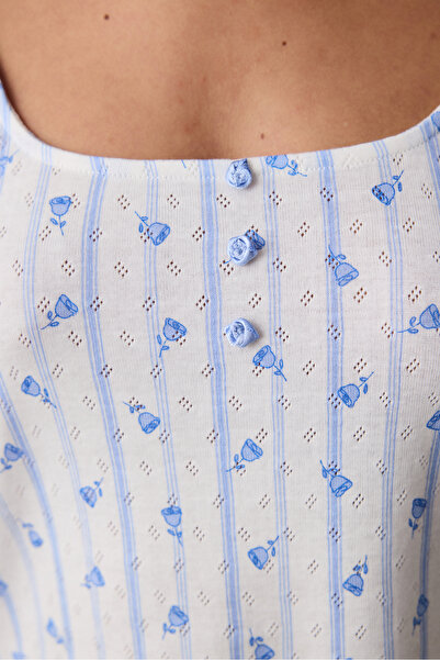 Penti Roses Printed Pointel Tişört Kırık Beyaz Pijama Üstü