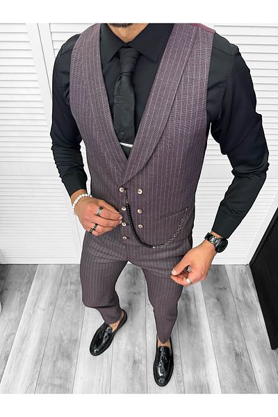 dehaine Men's suit, pants plus vest, burgundy, B5725