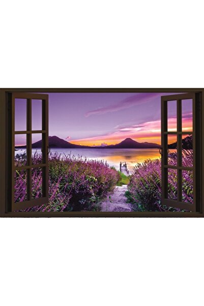 ve Tablou Canvas,Peisaj, Apus, Lavanda, Fereastra, 80 x 50 cm, Rama lemn, Mul...