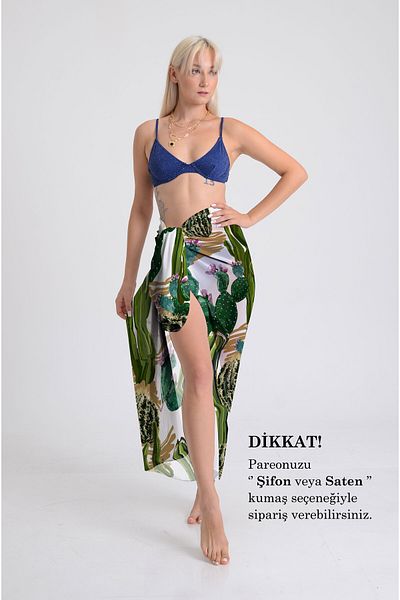 DESENİX Tropical Plants Pattern Pareo - 100X145 cm - Silky Chiffon & Luxury Satin Fabric Option - Beach Elbse