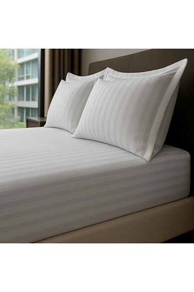 MamCrazy Satin Stripe 100% Cotton Satin Single Striped Fitted Sheet Set with Pillow 120X200+30