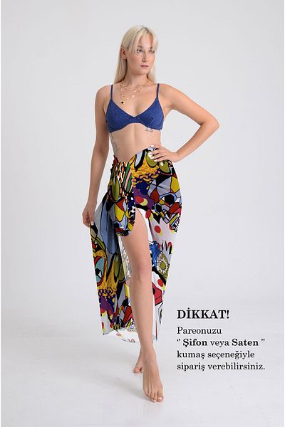 DESENİX Modern Pop Art Print Pareo - 100X145 cm - Silky Chiffon & Luxury Satin Fabric Option - Beach Dress
