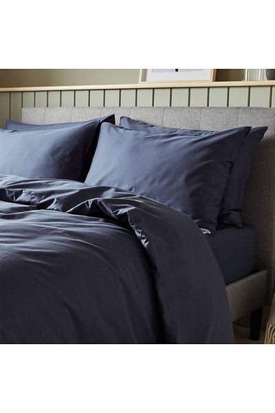 Kotonia Home Bed Sheet, 100% Cotton, Plain Color, Navy Blue, 220 X 240 Cm