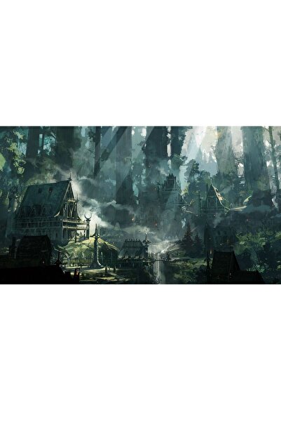 ve Tablou Canvas, Peisaj, oras viking, munte, padure, 80 x 50 cm, Multicolor