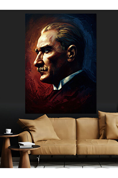 karizmart Yan Profil Mustafa Kemal Atatürk Dekoratif Kanvas - Mdf Ahşap Tablo