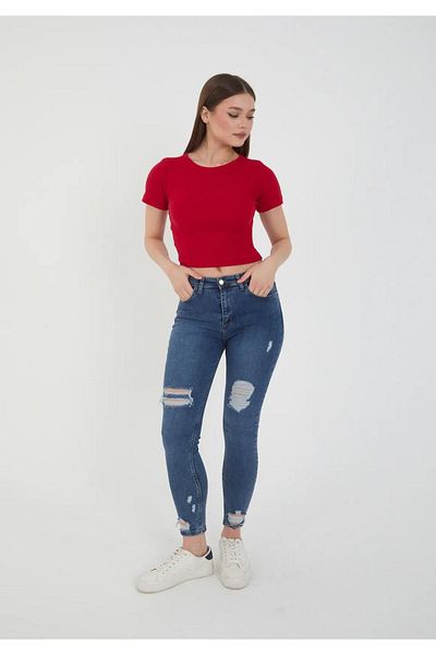 SWALORA Slawora Women's Crew Neck Ribbed Short Sleeve Body Crop Blouse