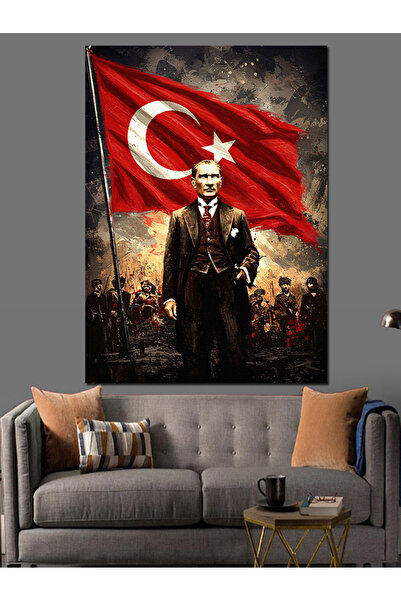 ekart Mustafa Kemal Atatürk Ve Bayrak Dekoratif Kanvas - Mdf Ahşap Tablo