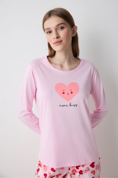 Penti Cute Hearts Pants Light Pink Pajama Set - Penti Loves Paris Collection